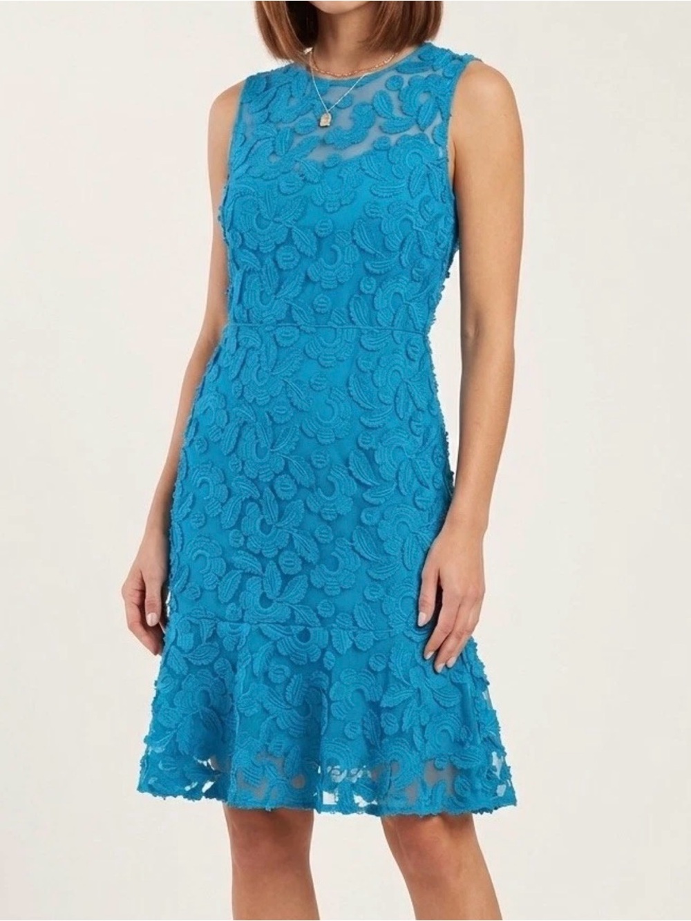 Trina Turk Dress Floral Appliqué Lace Blue Turquoise Cocktail Short Party Size 2